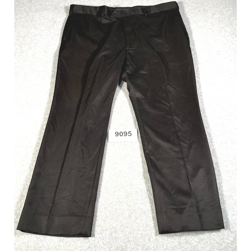 Roundtree & Yorke Travel Smart Dress Pants Mens‎ 42x29 Black Flat Front Business